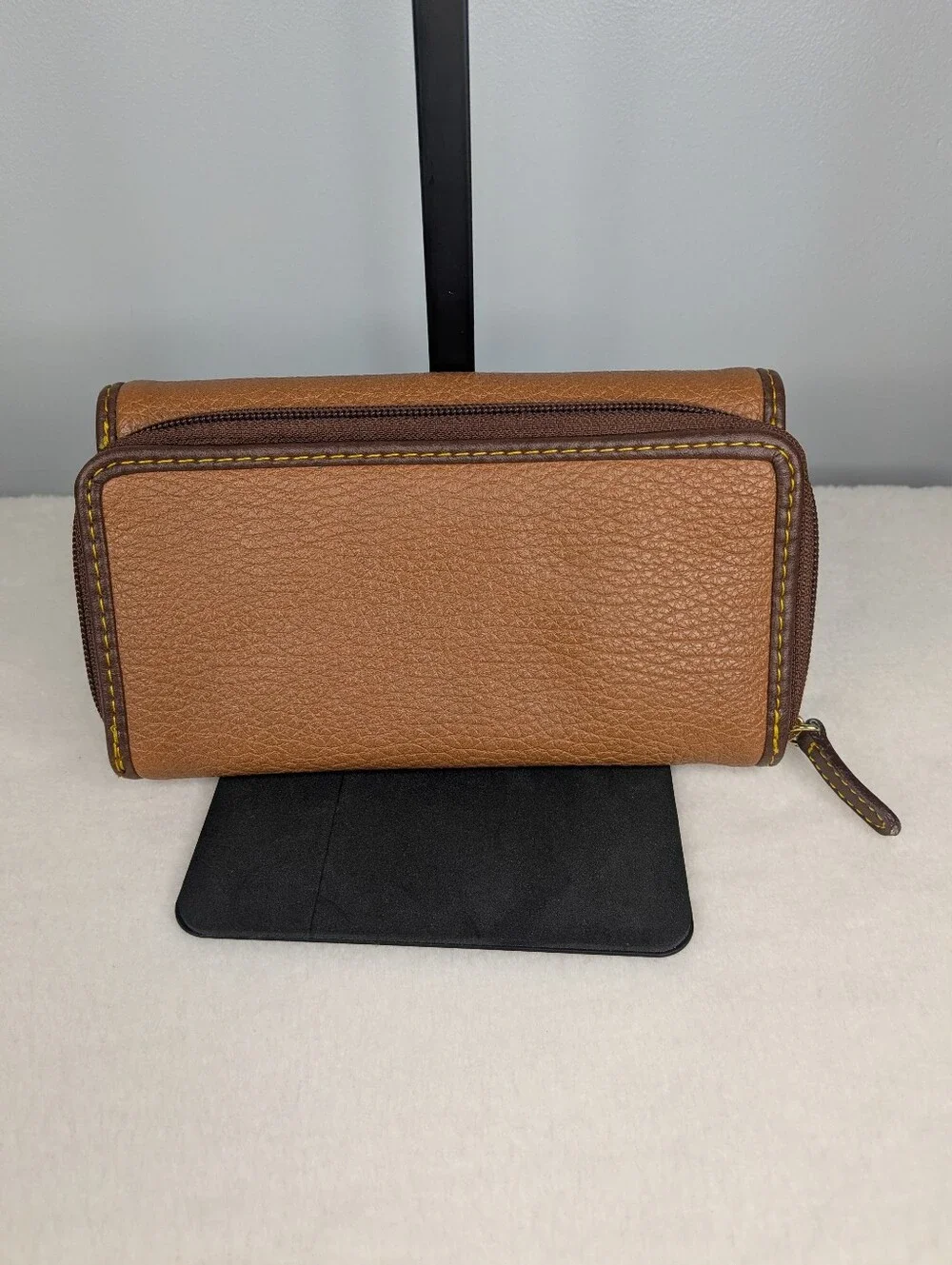 b.ø.c. Born Concept Tan Pebbled Trifold Organizer Wallet Clutch